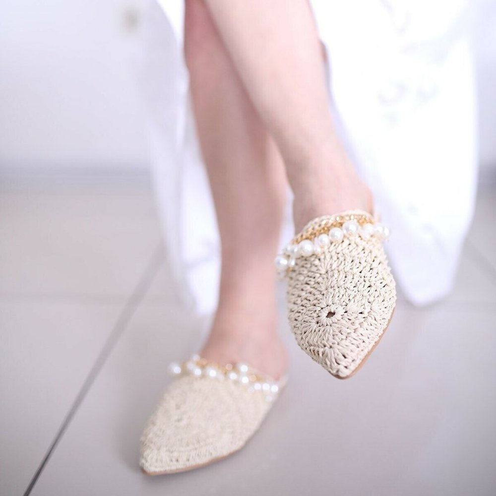 Hand Knitted Pearl Beaded Hawaiian Sandals US SIZE 5.5